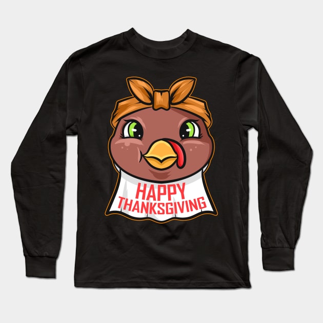 Turkey with Napkin Drool Bib Happy Thanksgiving Long Sleeve T-Shirt by SinBle